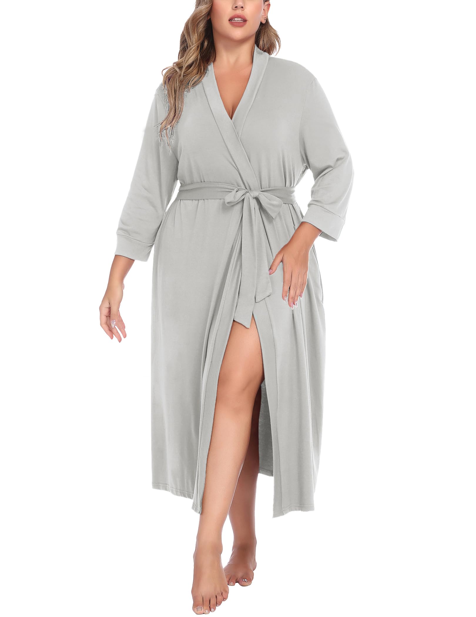 IN'VOLAND Womens Plus Size Kimono Robes Long Knit Bathrobe V Neck Ladies Loungewear Lightweight Soft Sleepwear 1X-5X
