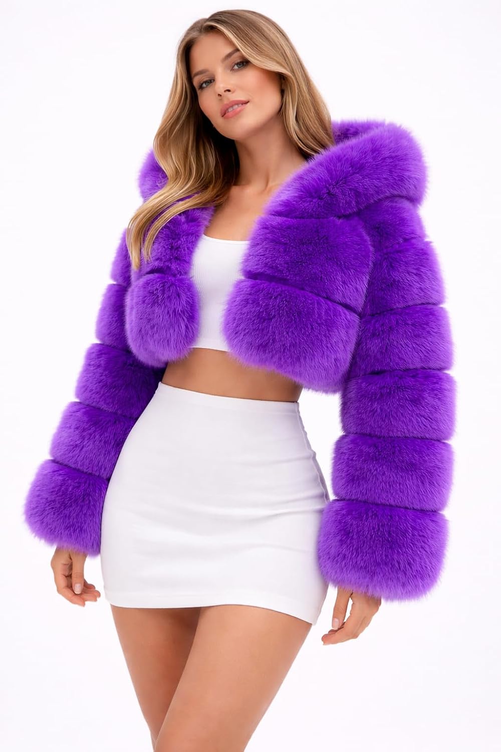 DLNYC Faux Fox Fur Layered Hooded Bolero Faux Fur Cropped Jacket Luxury Winter Fashion Jacket Perfect Valentine Gift For Her - Image 4