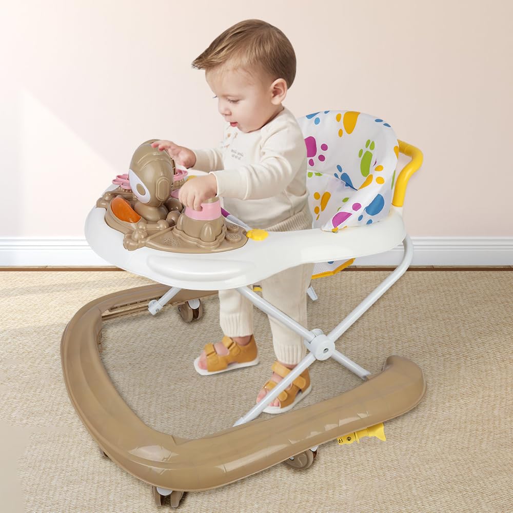 Compact Chats de l’Espace, Trotteur Bébé avec Siège à Rebond, Lumières, Musique et Jouets Interactifs, jusqu'à 20 kg, réglable, 6 Mois et Plus-62 * 68 * 36-81cm - Kaki