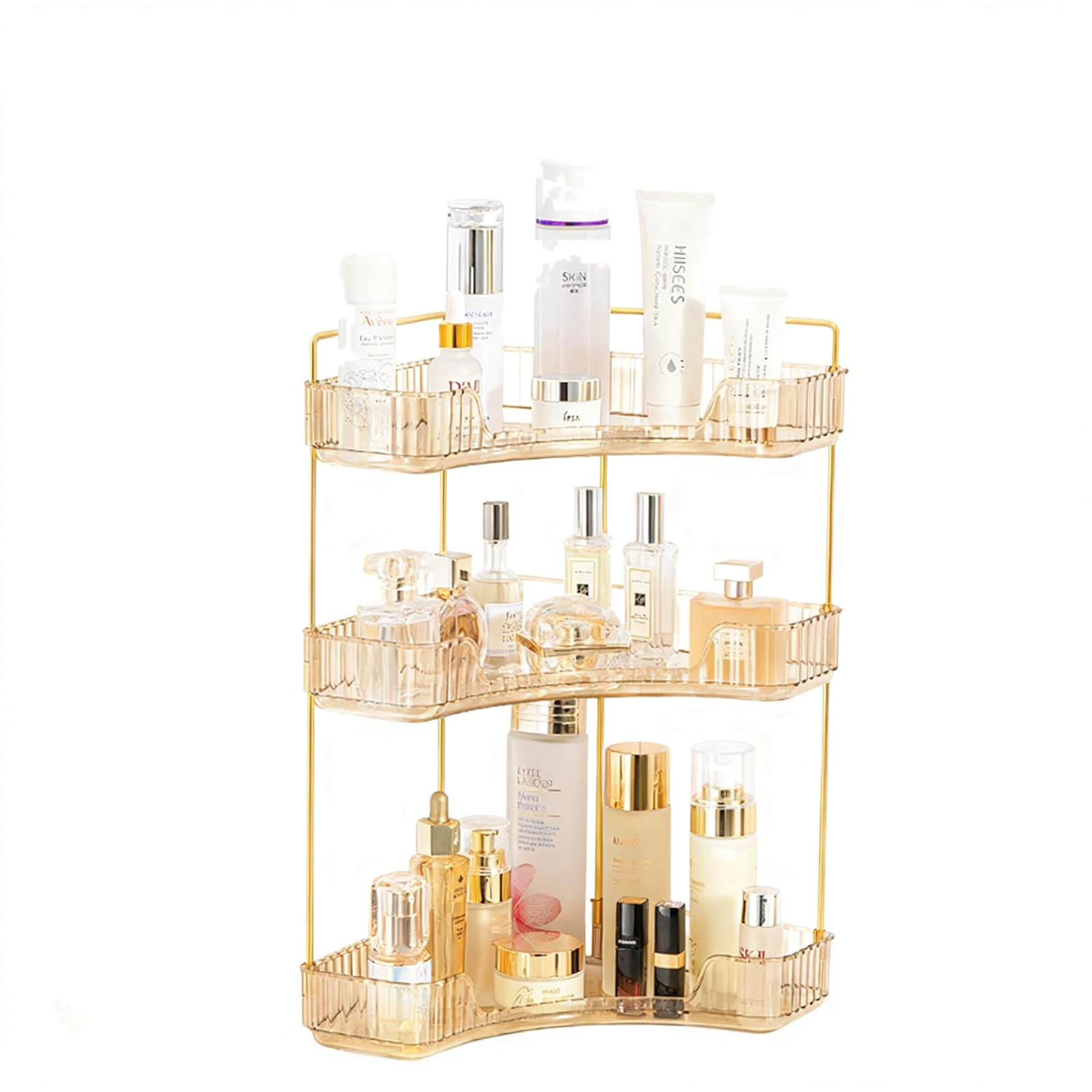 TWISAXC Luxury Makeup Organizer And Bathroom Organizer With Perfume Tray Convenient Vanity Storage To Simplify Space Durable, amber, 3rd floor