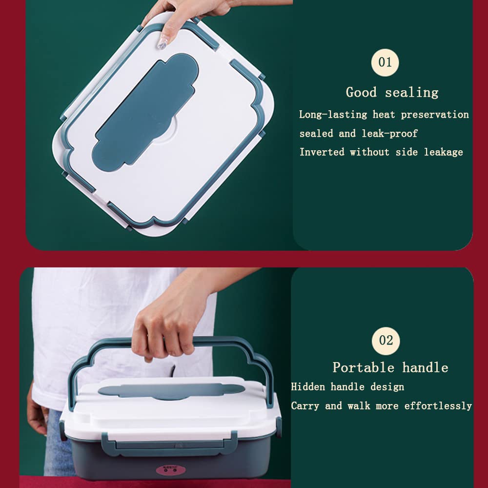 Lunch Box Elettrico Car Office 2 in 1 Lunch Box Elettrico 12 V / 220 V Scaldavivande Elettrico Lunch Box in Acciaio Inox Bambini con Scomparti 1.1L con Bacchette, Cucchiaio e Scatola Estraib