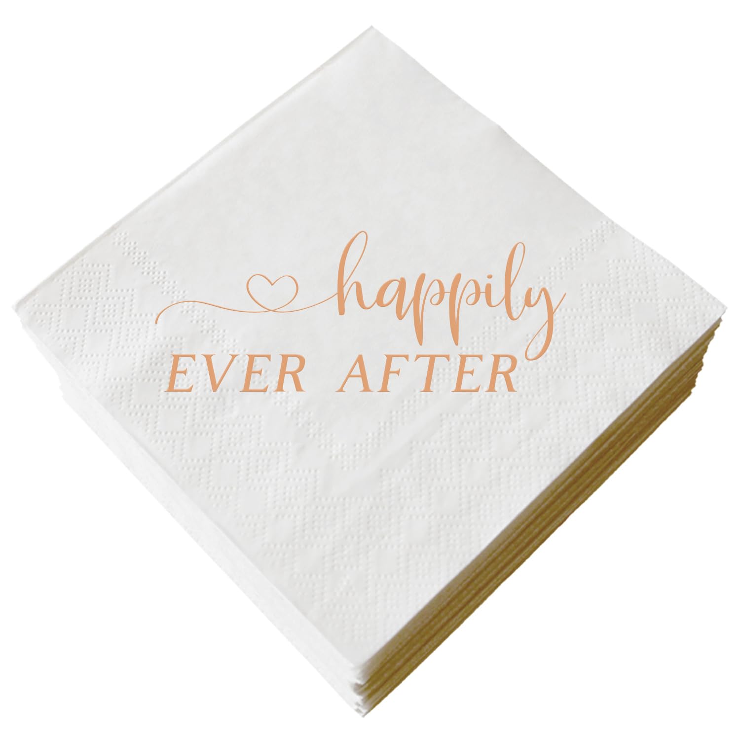 Happily Ever After Napkins, White and Rose Gold Paper Napkin for Engagement Bridal Shower Wedding Bachelorette Party Decorations, Cocktail Beverage Bar Napkins, 3-Ply