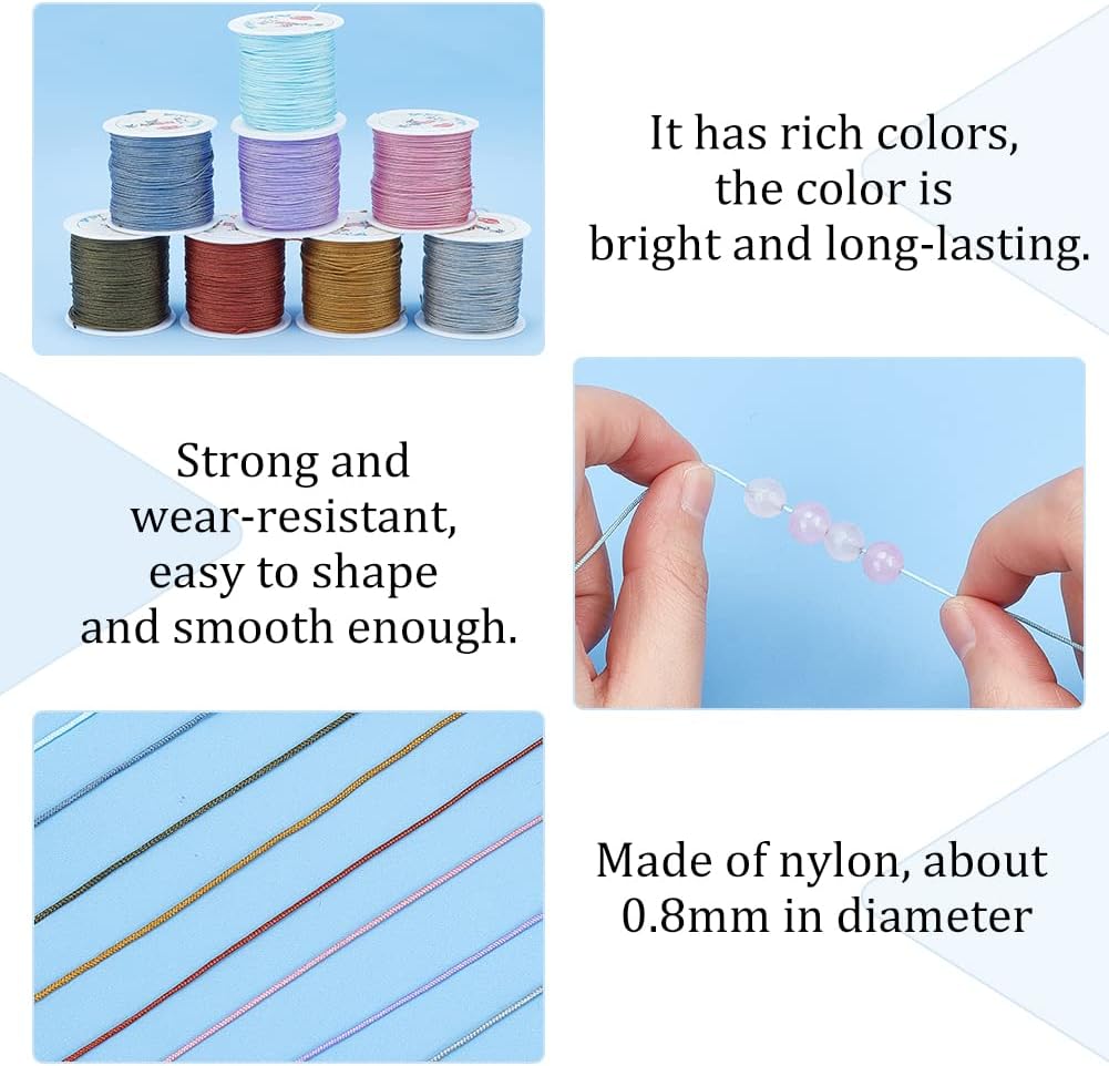 PH PandaHall 392 Yards 0.8mm Nylon String Cord 8 Colors Bracelet String Chinese Knotting Cord Macrame Nylon Thread for Kumihimo Braided Bracelets Necklaces Jewelry Making Wind Chime Parts - Image 3
