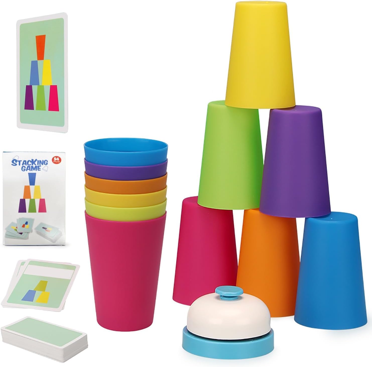 Quick Cups Games for Kids Intellectual Flying Stack Cups,Stacking Cups Games Parent-Child Interactive Game with 24 Picture Cards, 12 Cups