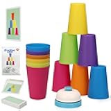Quick Cups Speed Stacking Game for Kids & Family, 12 Cups 24 Cards STEM Educational Toy for Hand-Eye Coordination, Fast-Paced Reaction Training Party Game, New Upgrade with Bell, Ages 3-12