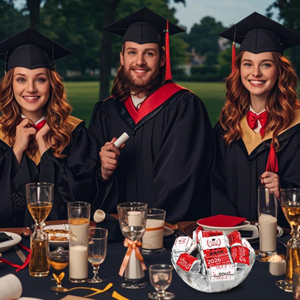 Graduation Party Decoration 2026 Graduation Label Stickers, 120 PCS Congrats Grad Mini Red White Candy Wrappers Class of 2026 Chocolate Bar Sticker Gifts for Graduations Nursing Party Favors Supplies
