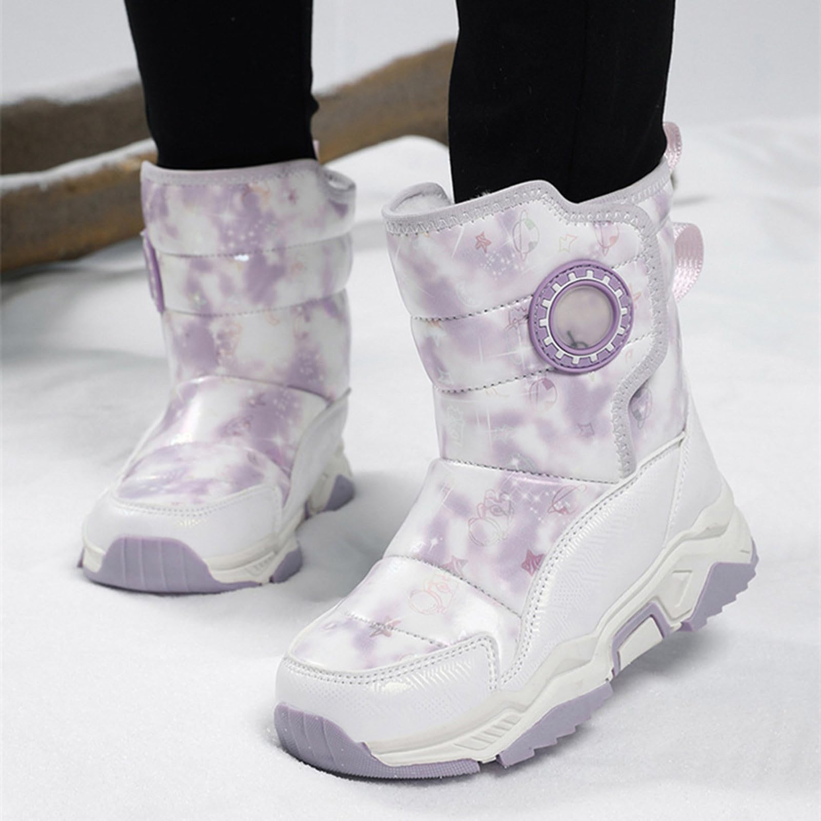 Generisch Kinder Winterschuhe Outdoor Schule Warme Schneestiefel für Jungen Mädchen (Light Purple, 36)
