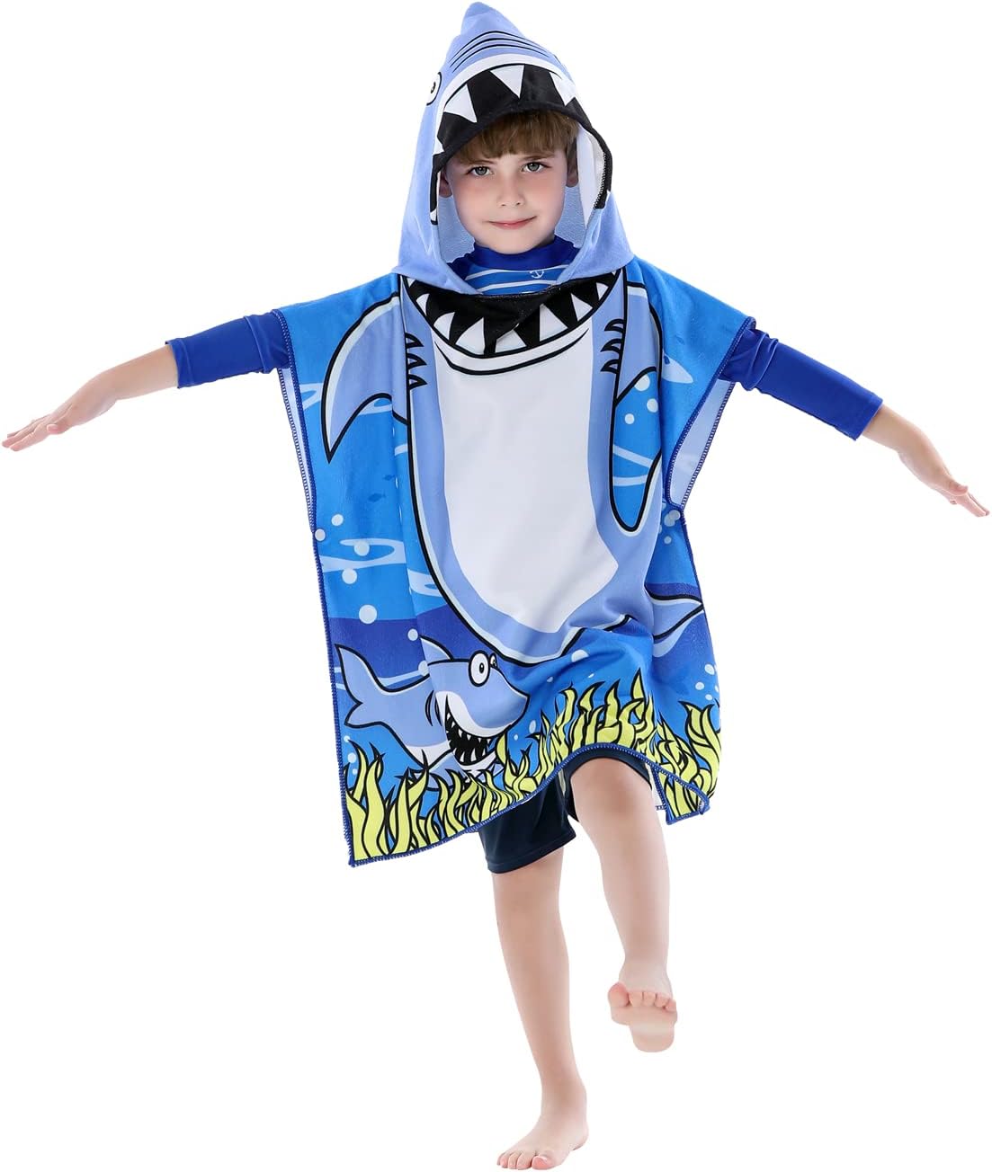 Kids Beach Towel for Boys Girls, Shark Hooded Bath Towel Wrap
