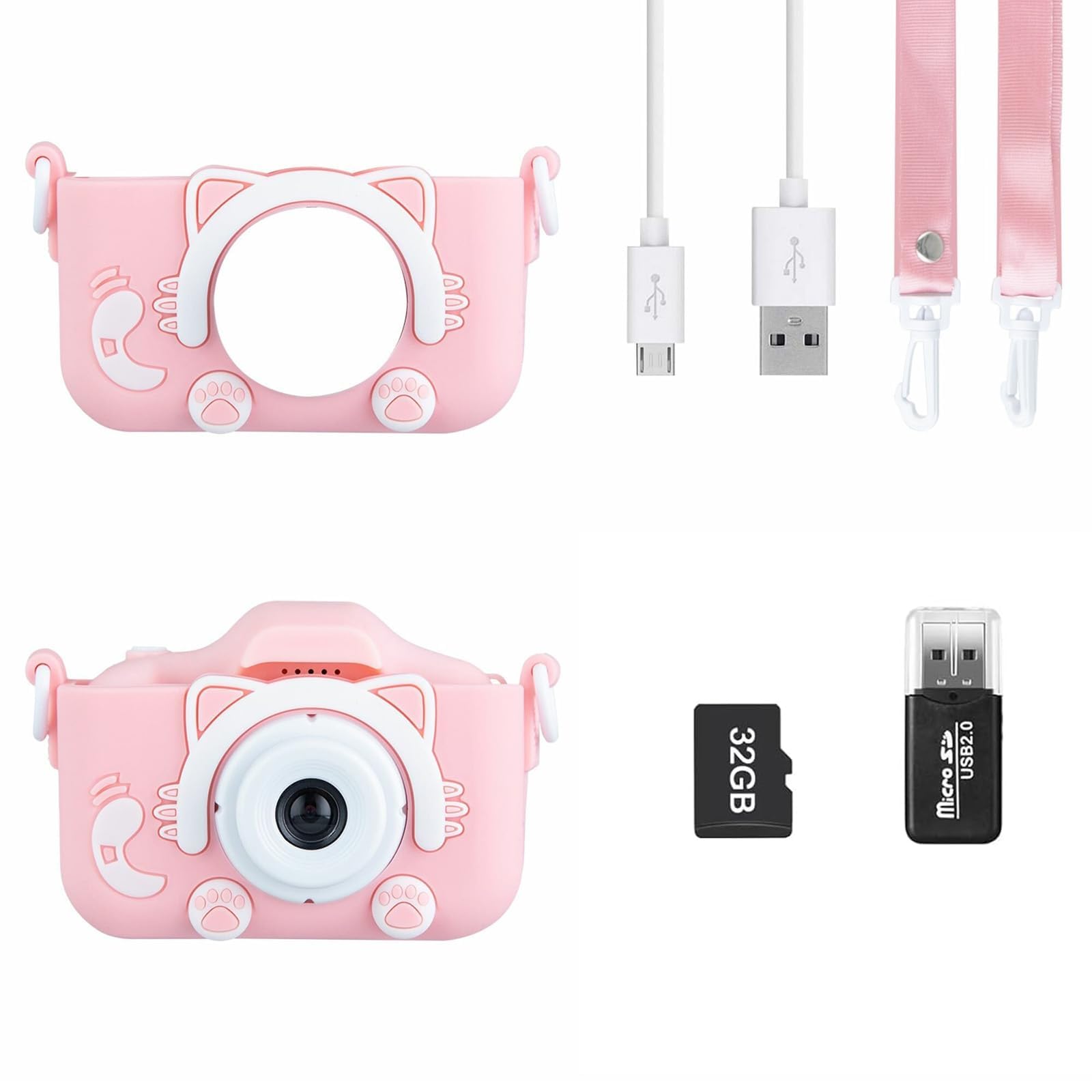 Mini Fotocamera Bambini Ricaricabile 1080P HD 2 Pollici – Macchina Fotografica Digitale 20MP con Doppio Obiettivo Selfie, Scheda SD 32GB e Custodia Silicone Antishock – Giocattolo Educativo, Regalo Id