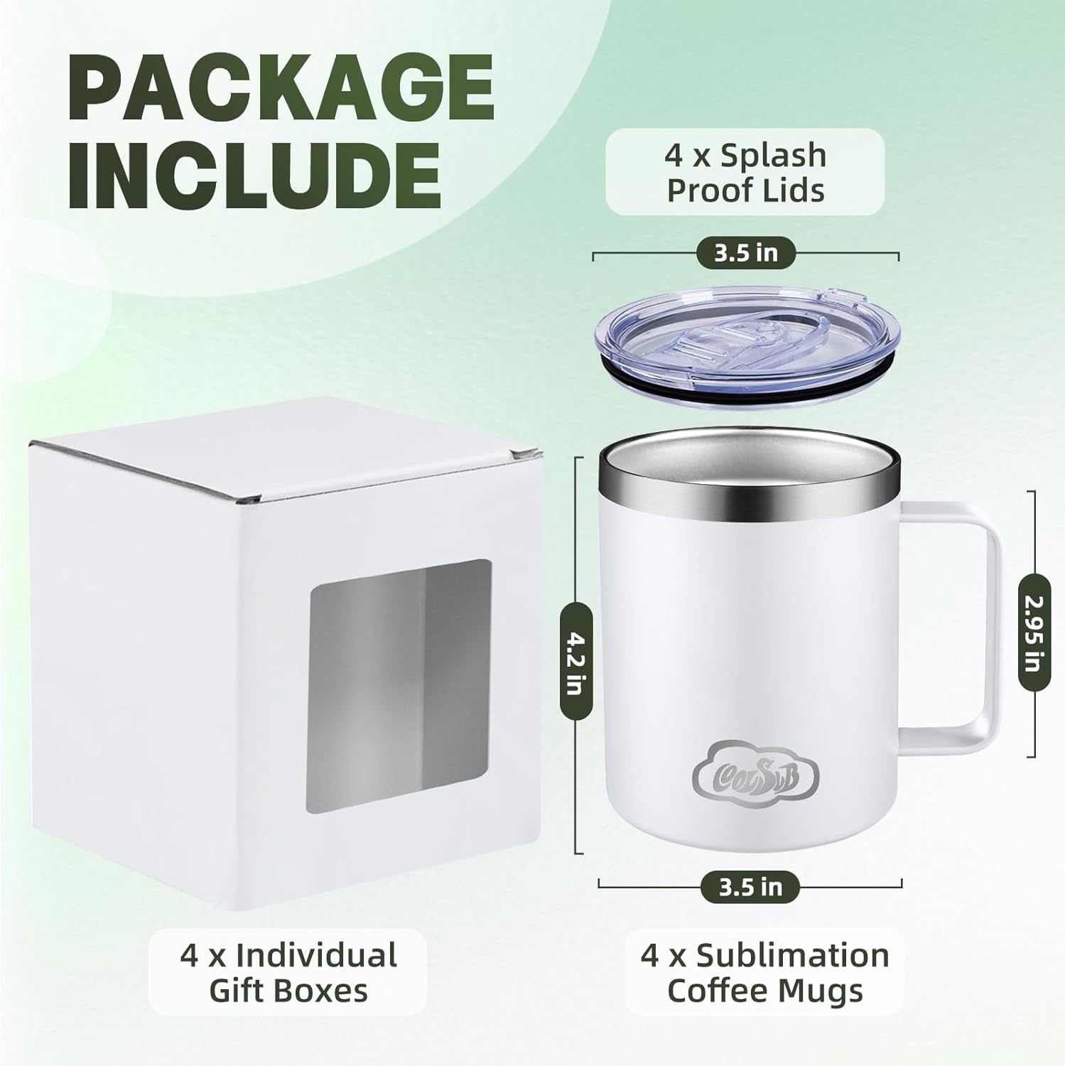 12oz Insulated Coffee Mug with Handle, Stainless Steel Wide Mouth Travel Tumblers with Lid, Double Wall Vacuum Coffee Cup for Camping, Office, White 4 Pack - Image 2