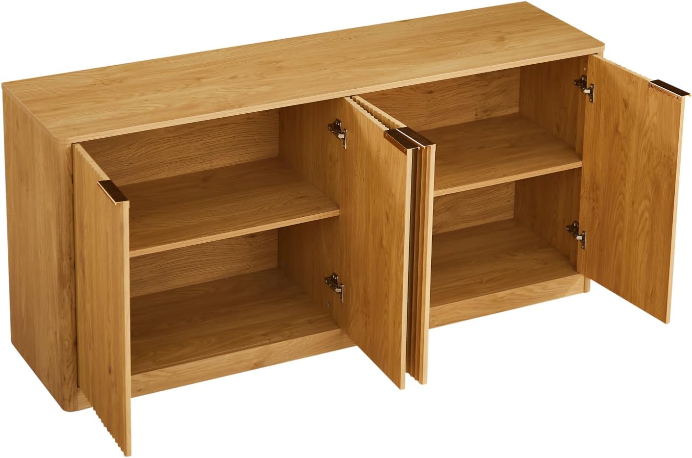 59-inch Modern Wavy Sideboard, Curved Contour Design Storage Cabinet, 4-Door Cabinet with Storage Function, Suitable for Kitchen/Bedroom/Living Room, Natural, 59.0" L x 15.7" W x 27.7" H