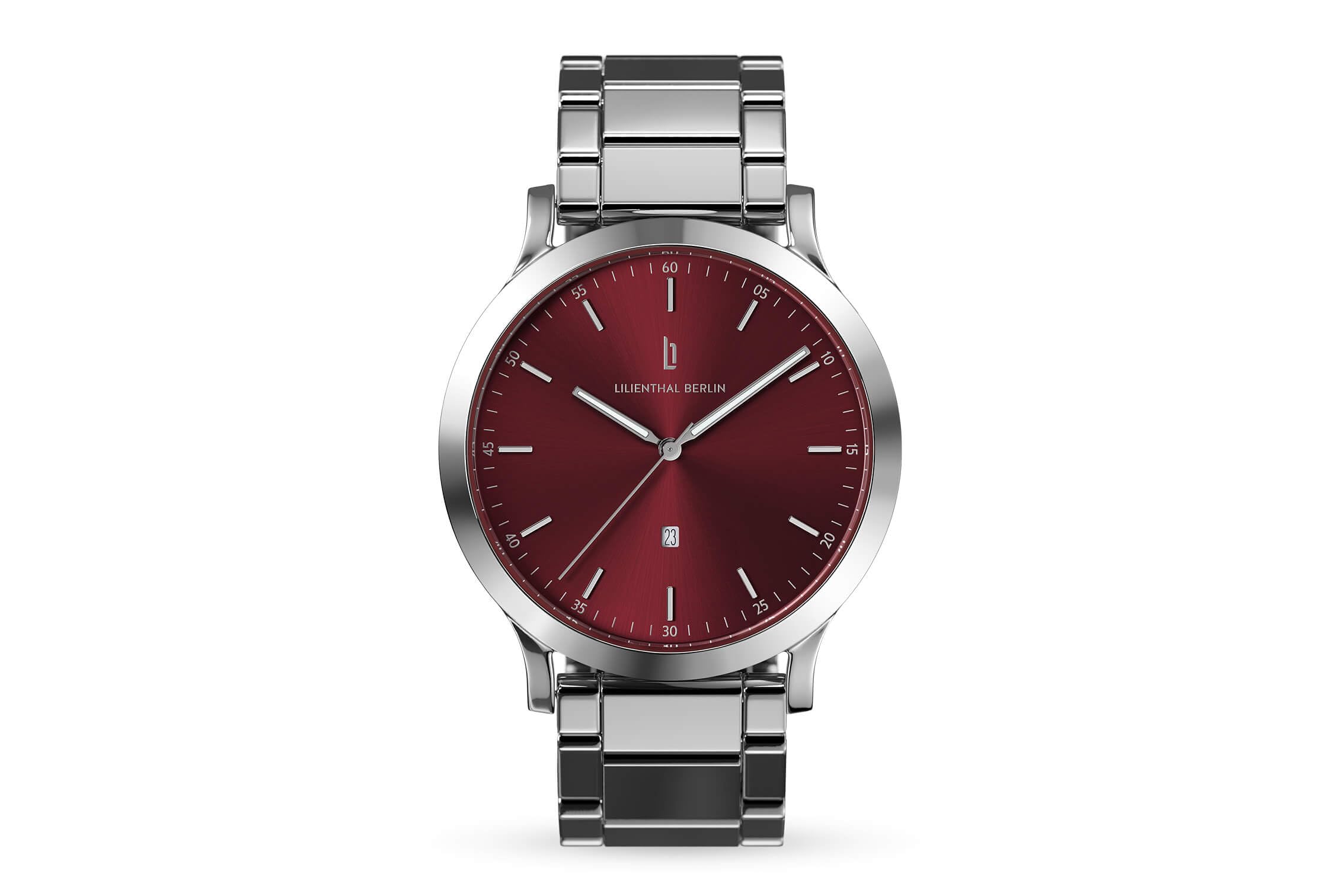 Lilienthal Berlin Orologio da uomo Huxley in Argento/Bordeaux - Orologio da polso in acciaio chirurgico 316L con movimento al quarzo e vetro minerale temperato zaffiro - 40 mm
