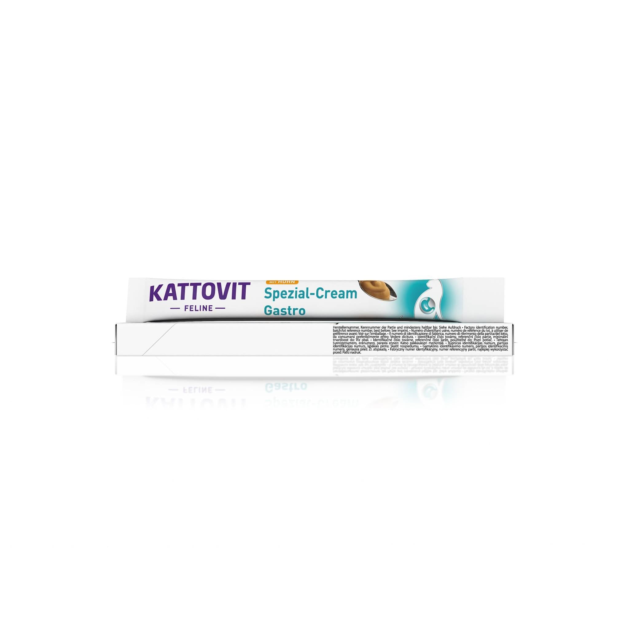 KATTOVIT - Gastro Spezial-Cream für Katzen | Katzen-Diätsnack zur Unterstützung des Magen-Darm-Systems für ausgewachsene Katzen | mit praktischer Portionierung | 11x6x15 ml Huhn