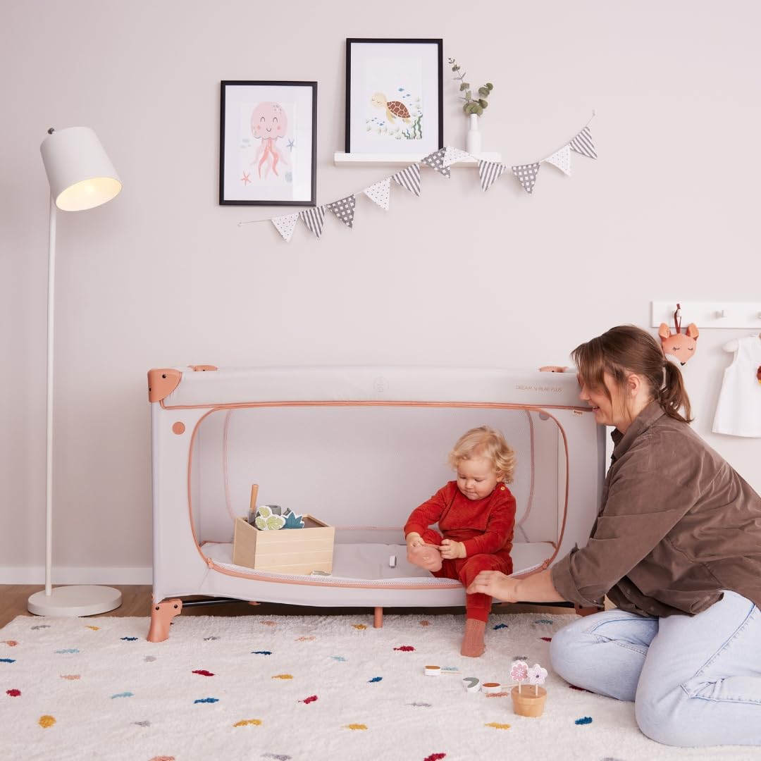 hauck Kinderreisebett Dream N Play Plus – XXL Zubehörpaket mit Matratze, Spielzelt & Insektenschutz, faltbar & klappbar, Tasche & großem Eingang – Dusty Blue