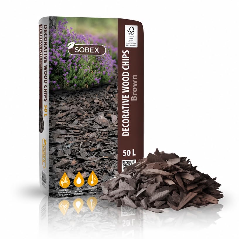 TRANS - PAL Natural BROWN Colored Wood Chips 50Litre Bg for Garden Decoration – Eco-Friendly, Safe for Plants