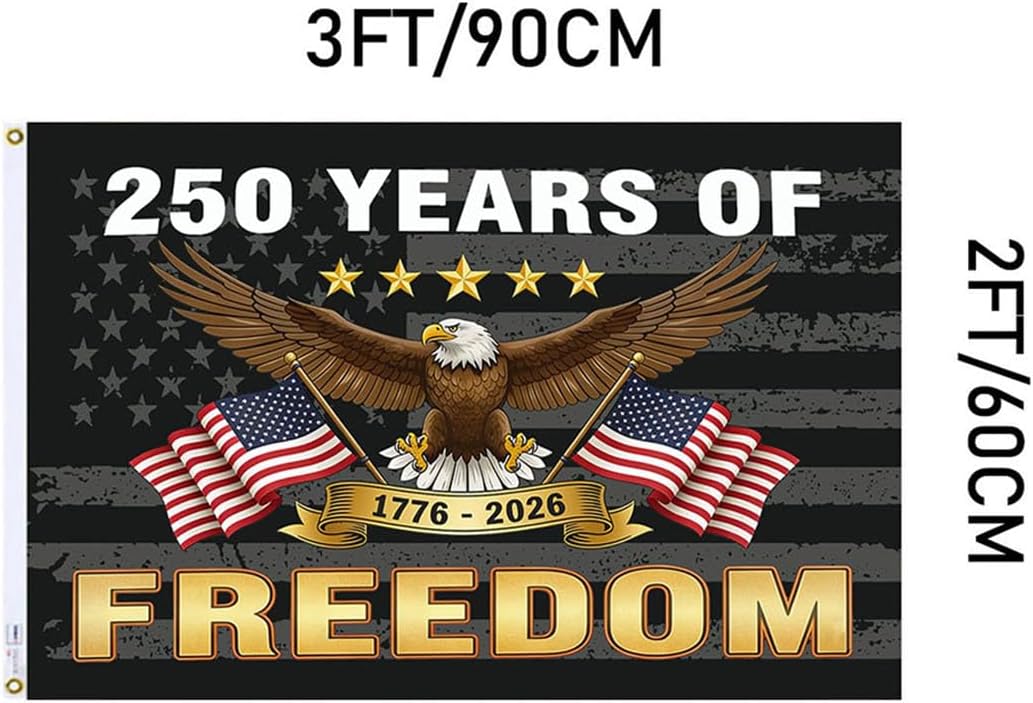 American 250th Anniversary Flag 2x3 FT Made in The USA Heavy Duty Vibrant Colors Double Sided Black Freedom 1776-2026 250th Birthday Flag with 2 Brass Grommets Independence Celebration Suitable for Indoor and Outdoor Use