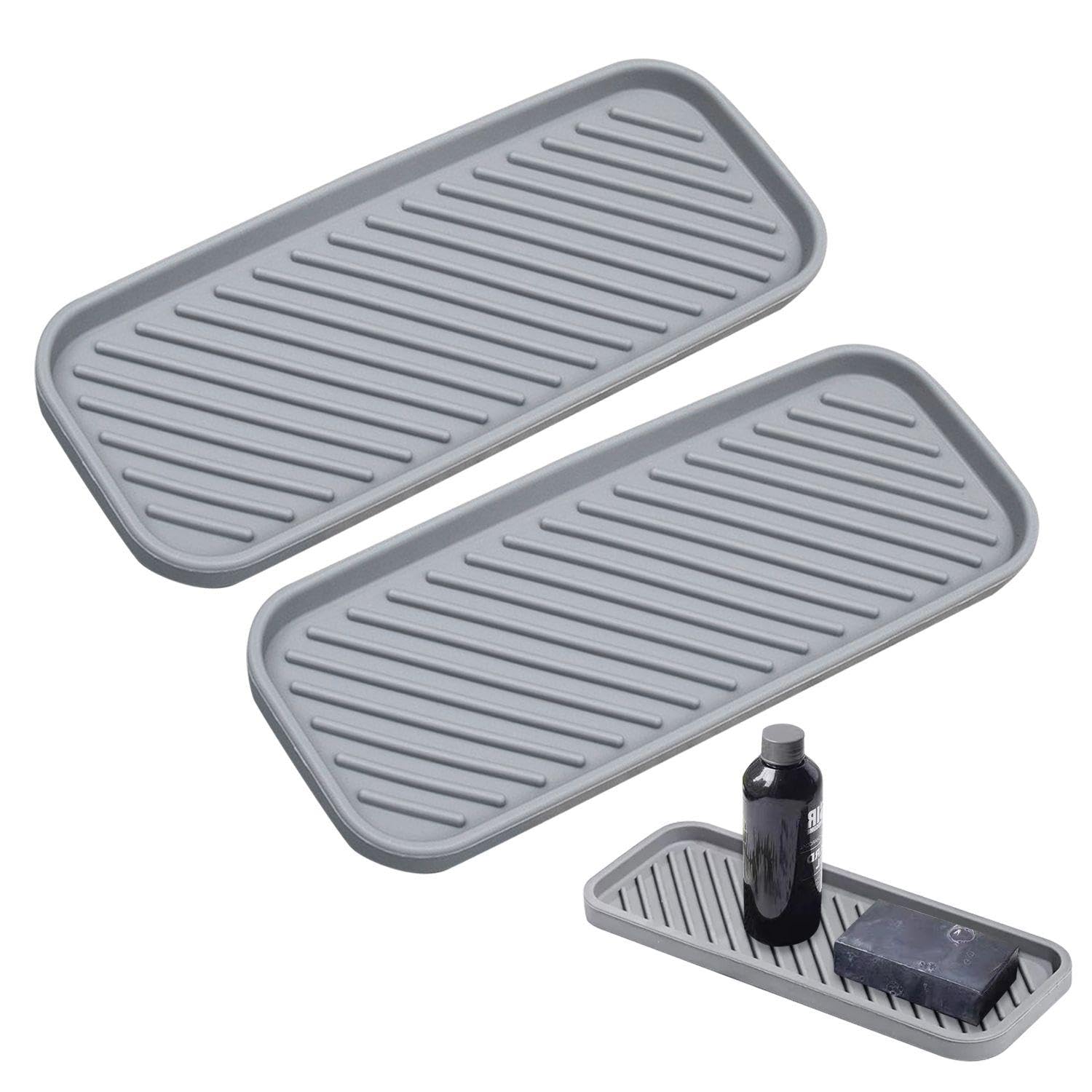 Eowvisn Grey 2Pcs Silicone Drain Mats, Kitchen Sink Mats, Bathroom Storage Mats, Tableware Insulation Mats, Multifunctional Silicone Mats, Household Items