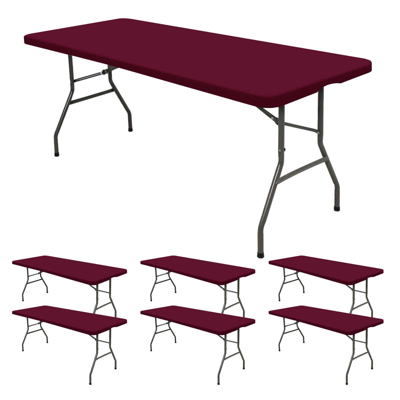 REWOMC 6 Pack Stretch Fabric Table Top Cap Cover, fits 6' Tables, Spandex Table Covers Washable Elastic Rectangle Tablecloth Protector for Indoor