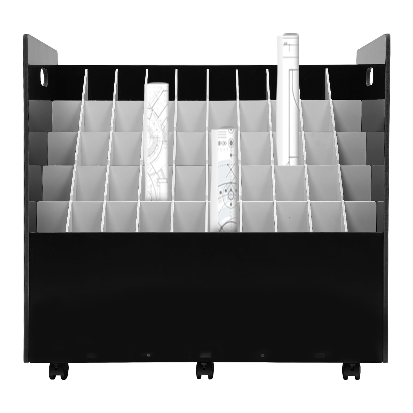 Wózek Organizer Do Przechowywania Projektów, 20-gniazdowy Uchwyt Na Segregatory Z Kółkami, Mobilny Stojak Na Dokumenty Do Rysunków Architektonicznych, Planów, Black 50 Slot