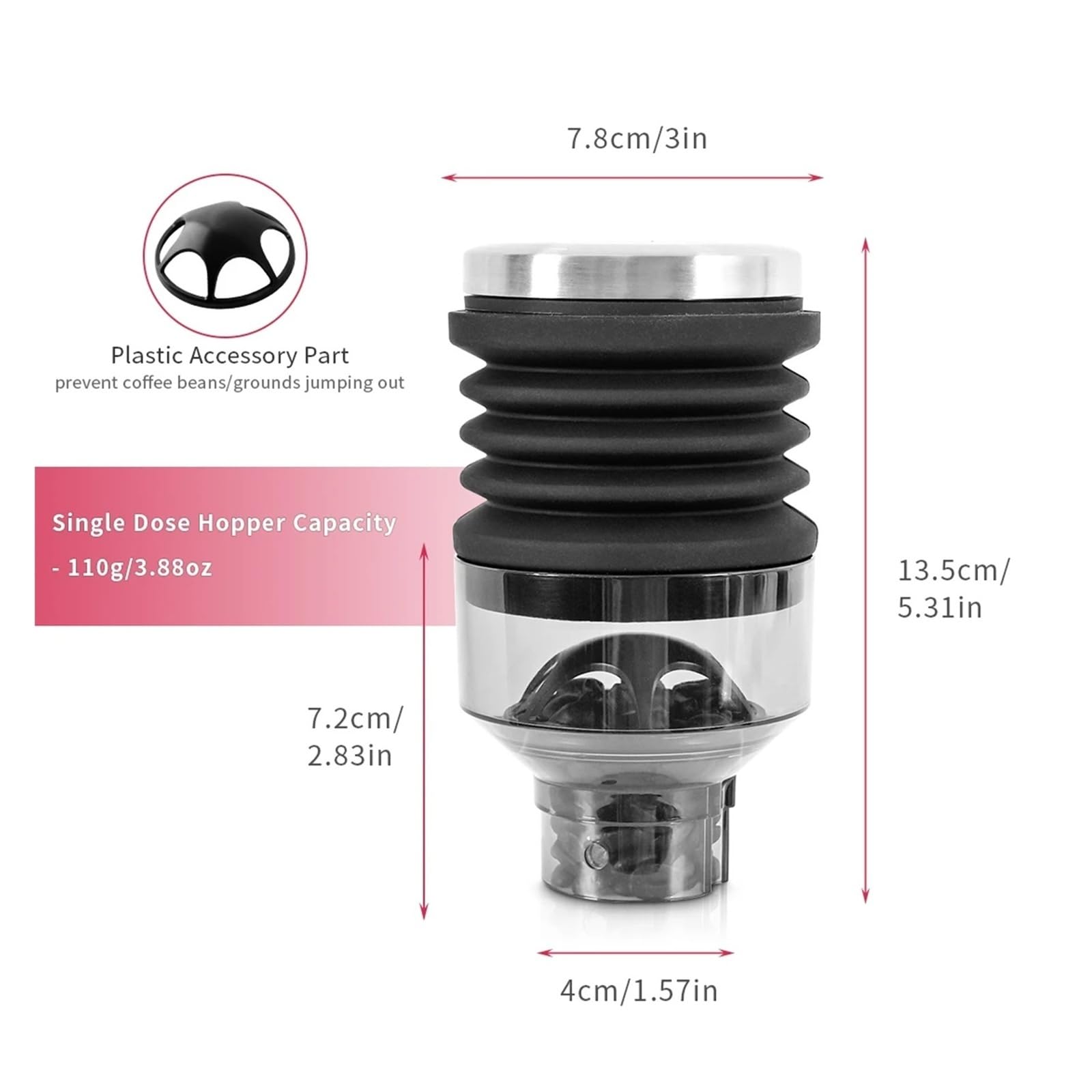 Macinino for Chicchi Di Caffè, Tramoggia Monodose E Strumento for La Pulizia Del Contenitore Dei Chicchi A Soffietto, Compatibile Con Eureka, Parte Della Macchina Mignon(B for Eureka Mignon)