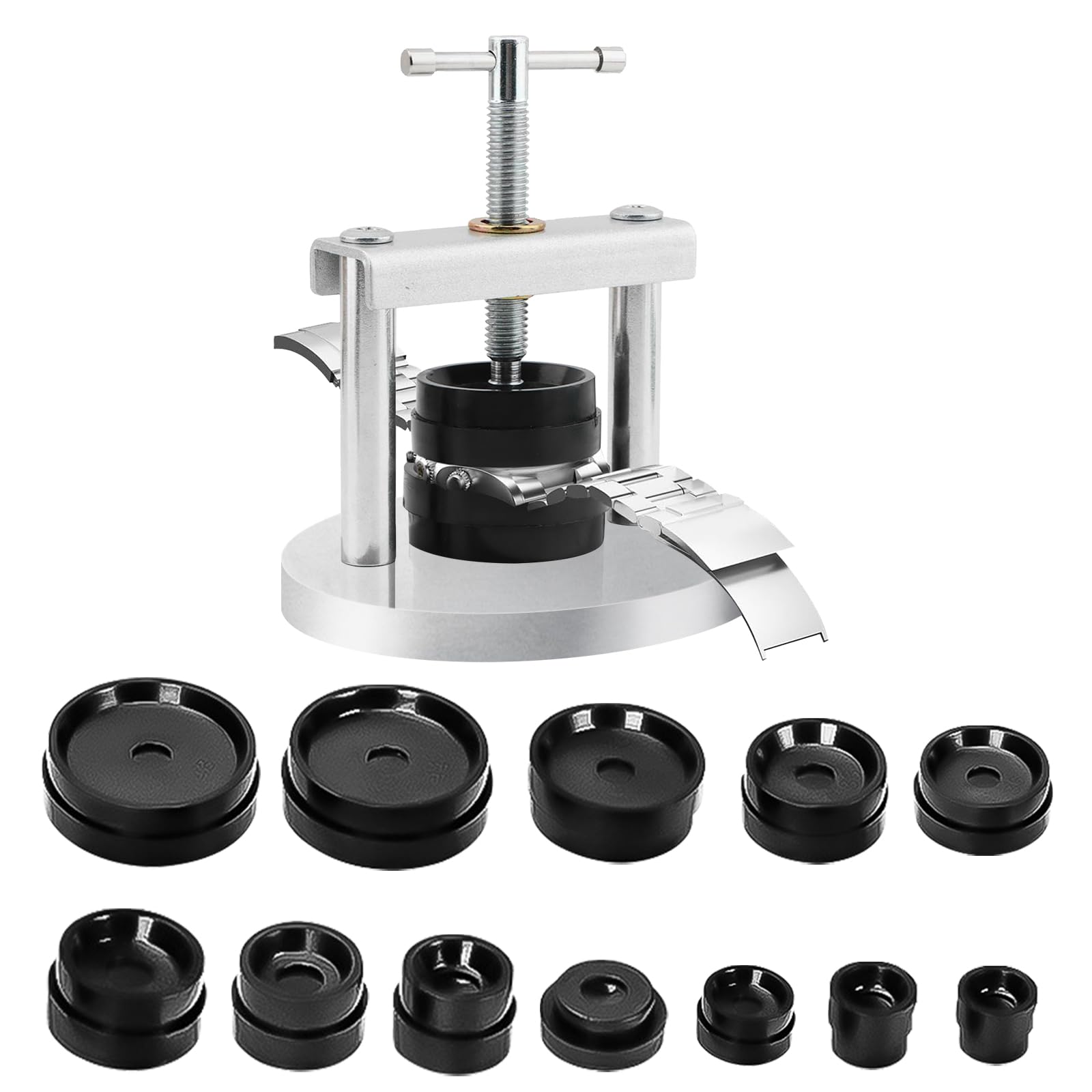 Uhrenwerkzeug Set Uhrenpresse Uhren Reparatur Uhrendeckel öffner | Einpresswerkzeug Schraubendreh Uhrenwerkzeug Batteriewechsel Gehäuseschließer Uhr Reparatur Werkzeug mit 12 Druckplatten