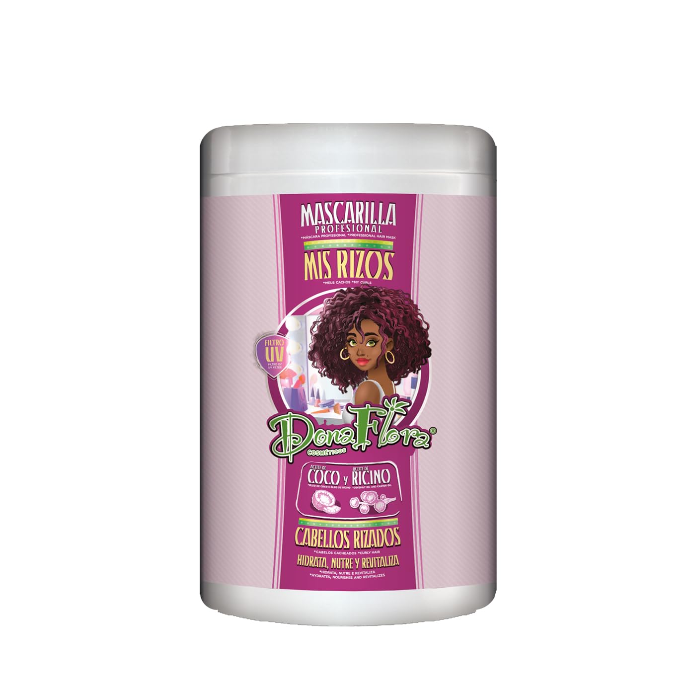 Mascarilla para Cabellos Rizados Dona Flora – Define, Suaviza y Reduce el Frizz – Hidratación y Nutrición Profunda – Apta para Todo Tipo de Rizos – 1000ml