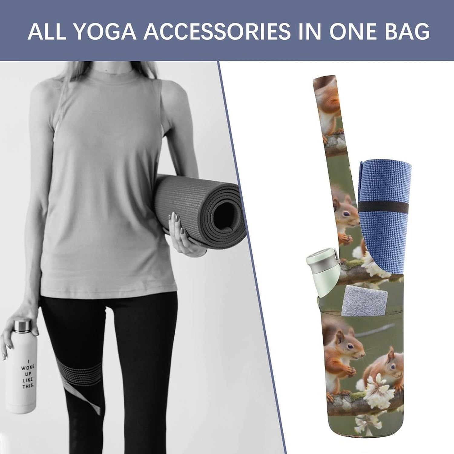 Canvas Yoga Bag,Squirrels Printed Yoga Mat Handbag,Portable Yoga Mat Bag Large Capacity Gym Bag for Men Women Pilates Beach Travel