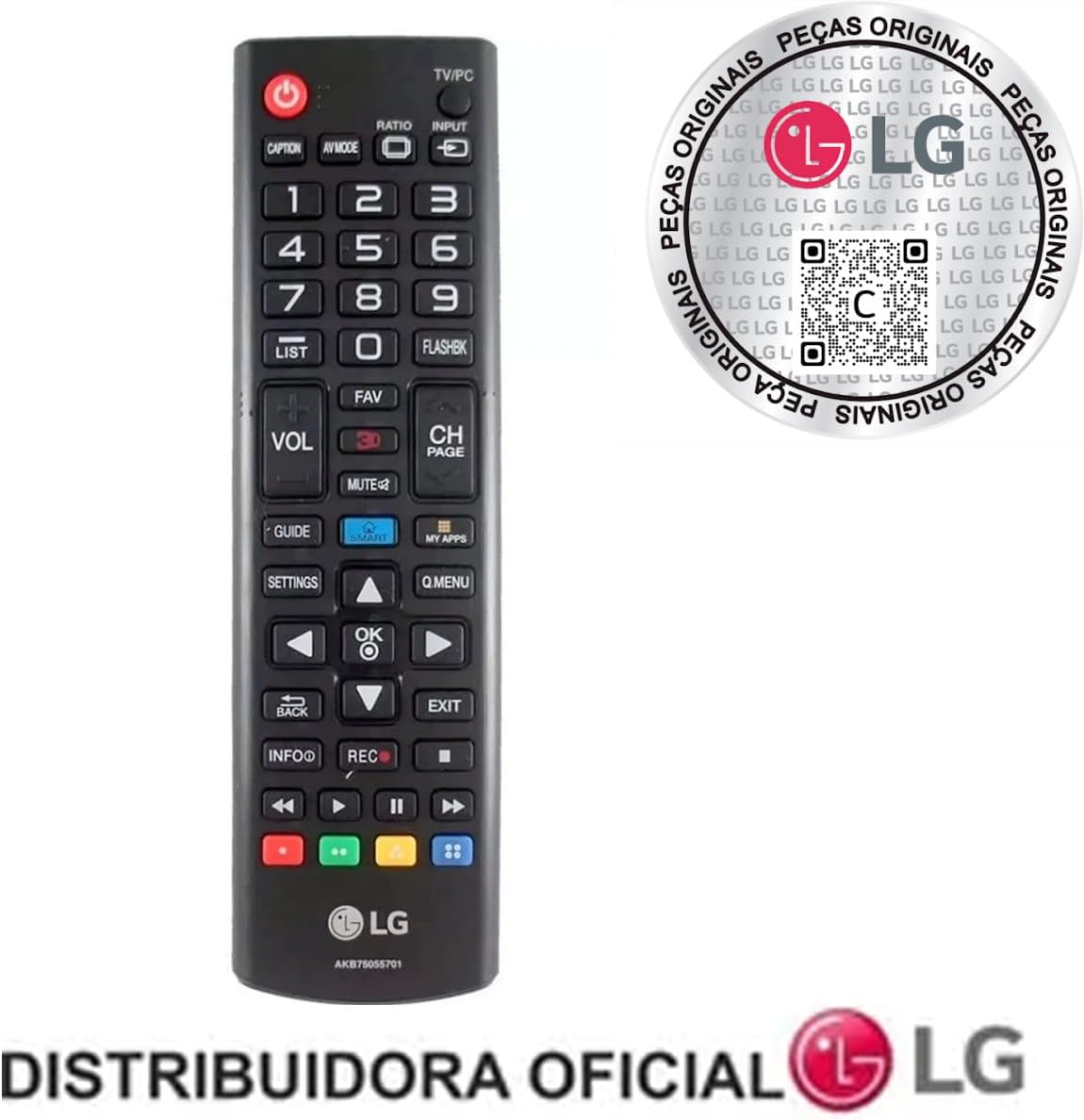 Angled view of the LG AKB75055701 Television Remote Control