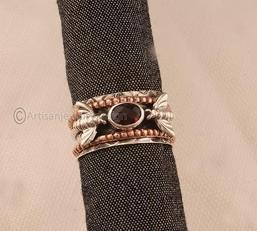 Miniatura 2 de 925 Silver Ring, Handmade Ring Women, Spiritual Spinner Ring, Fidget Spinner Ring, Minimalist Ring Silver, Natural Garnet Ring, Bohemian Silver