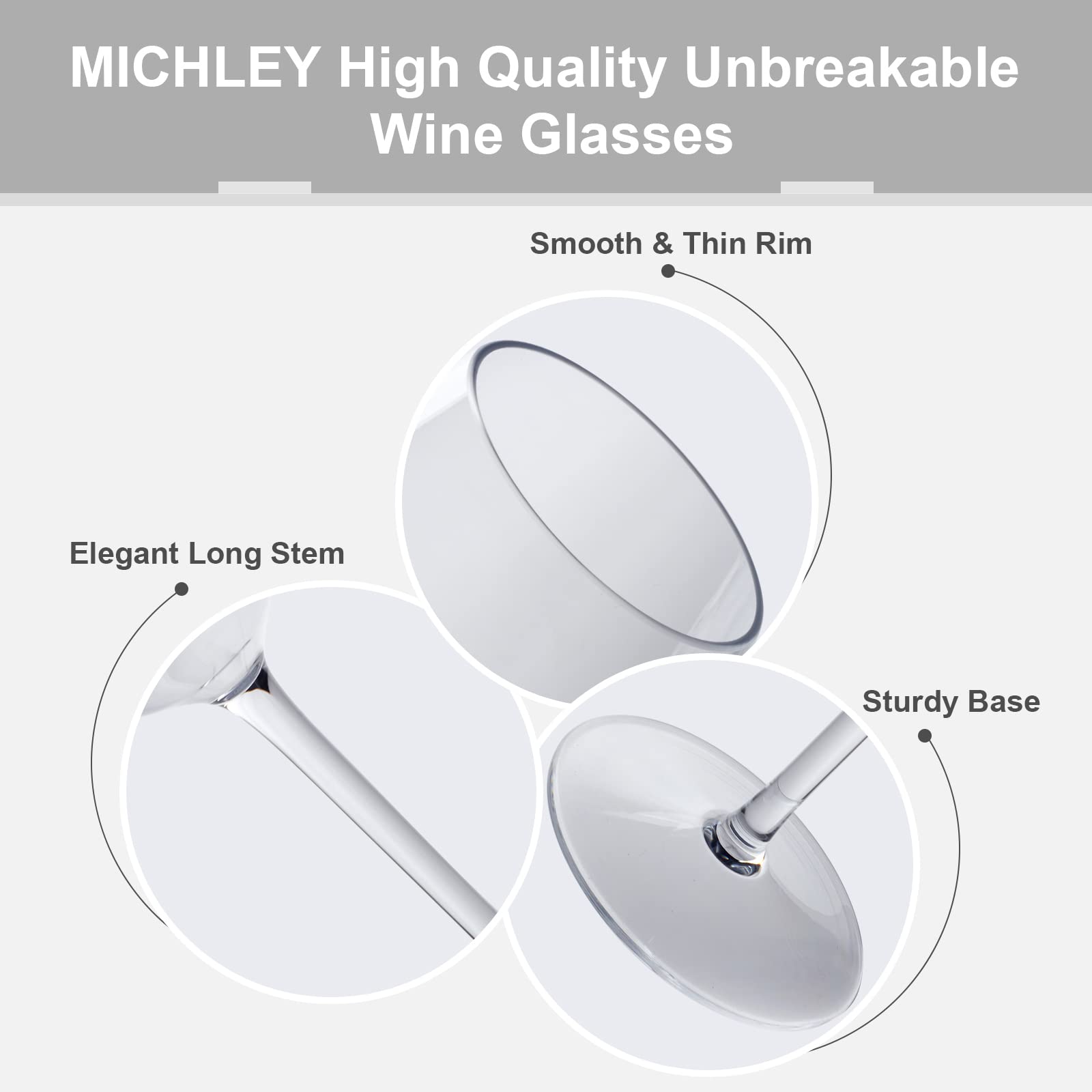 MICHLEY Mordern - Juego de 4 copas de vino tinto grandes, de plástico Tritan de 18 onzas, irrompible, reutilizable, para exteriores, bodas, cumpleaños