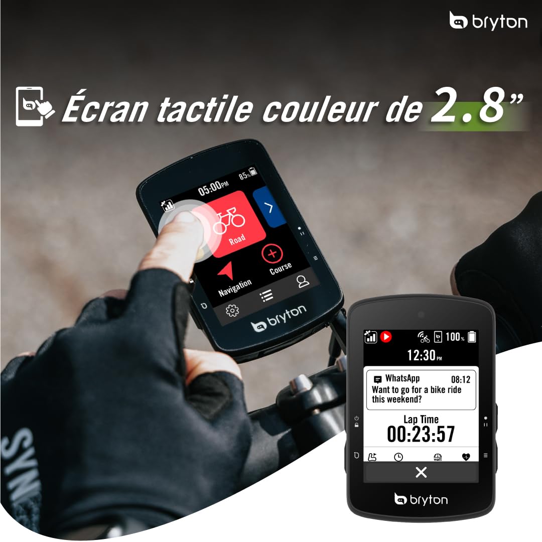 Bryton Rider S510 Compteur GPS Vélo Écran Tactile Couleur 2,8" Carte Offline Europe Radar Autonomie 30 Heures Navigation Virage par Virage Étanche