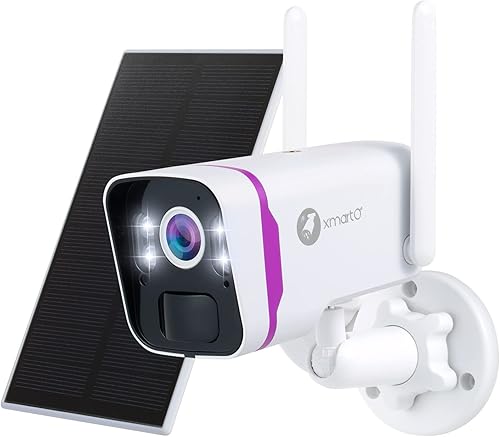XMARTO Cámara de seguridad solar HD 100% sin cables de 4MP inalámbrica para vigilancia doméstica (carga solar para todo clima, detección de