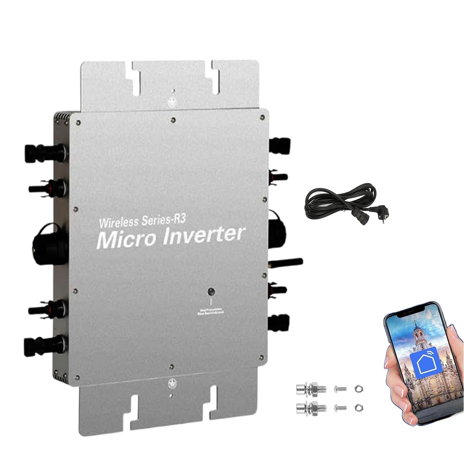Inverter 1600w, micro inverter fotovoltaico con livello di impermeabilità IP65, inverter inverter solare con WiFi, funzione di immissione in rete, per 2 moduli solari e centrale elettrica da balcone