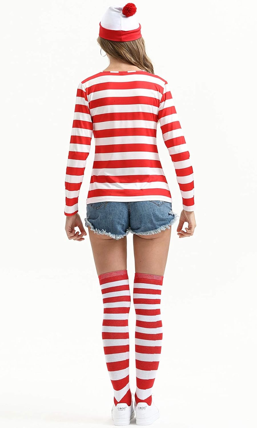 Women Red/White Striped shirt Hat and round eye glasses Halloween Costume Set… - Image 2