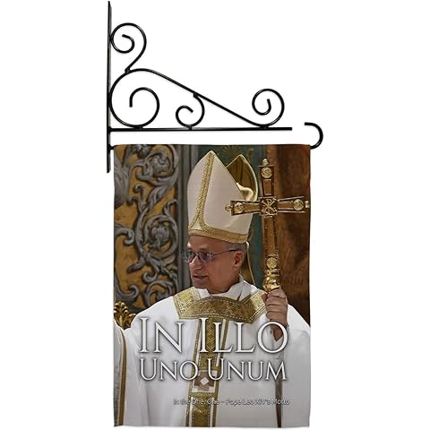 In Illo Uno Unum Pope Leo XIV Wall Decor Set Canvas Flag Holder Memorabilia Religio...