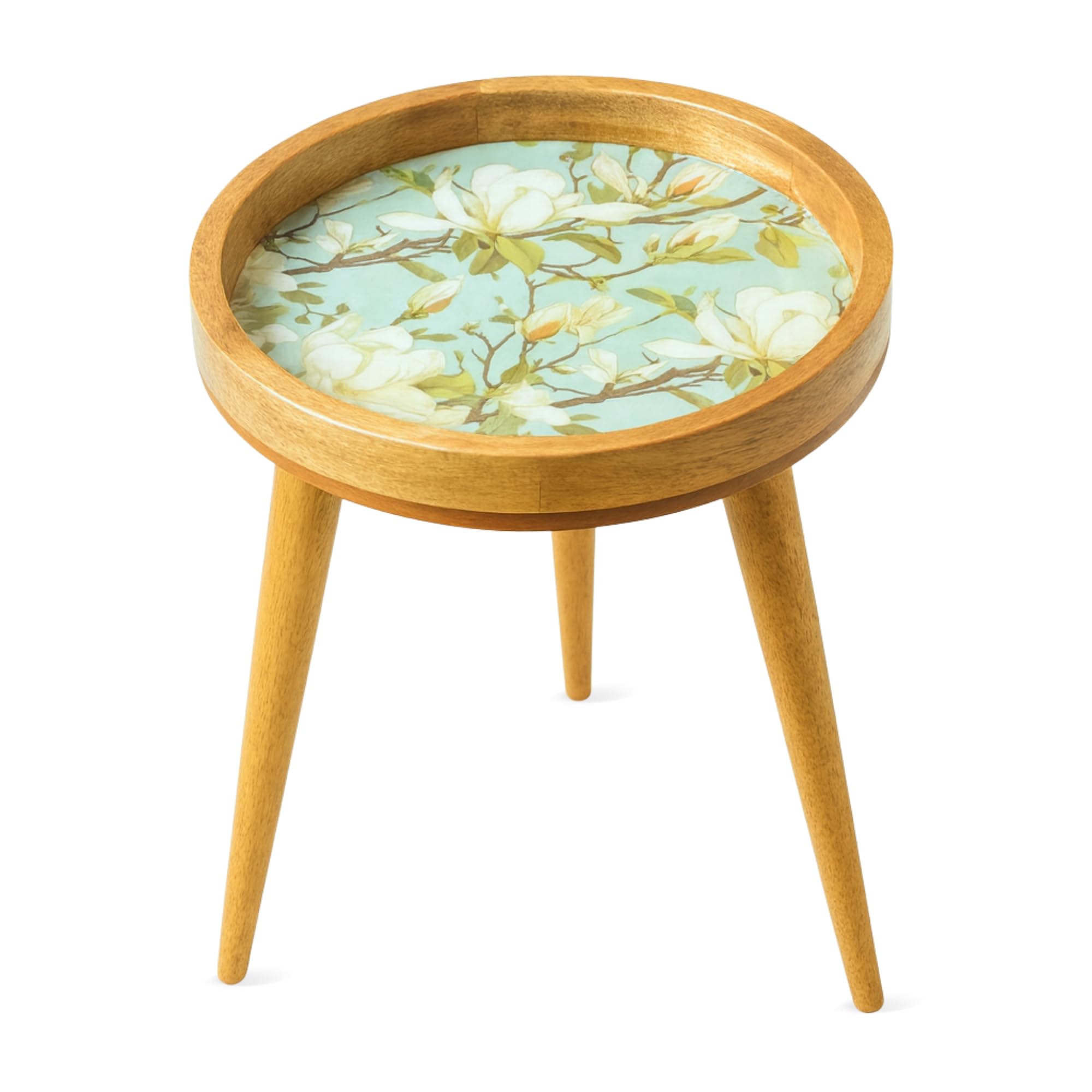 Hartsmede Mango Wood Side Table 13" โ Handmade Boho Accent with Resin-Coated Enamel Top, Lightweight & Strong, Detachable Legs, Small Round End or Bedside Table (Snowbell, 24")