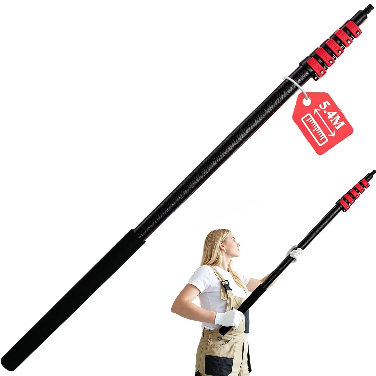 AHWEKR 5.4m Paint Roller Extension Pole, Carbon Fibre Telescopic Pole, Multi-Purpose Long Paint Roller Extension Pole for Painting, Dusting and Cleaning