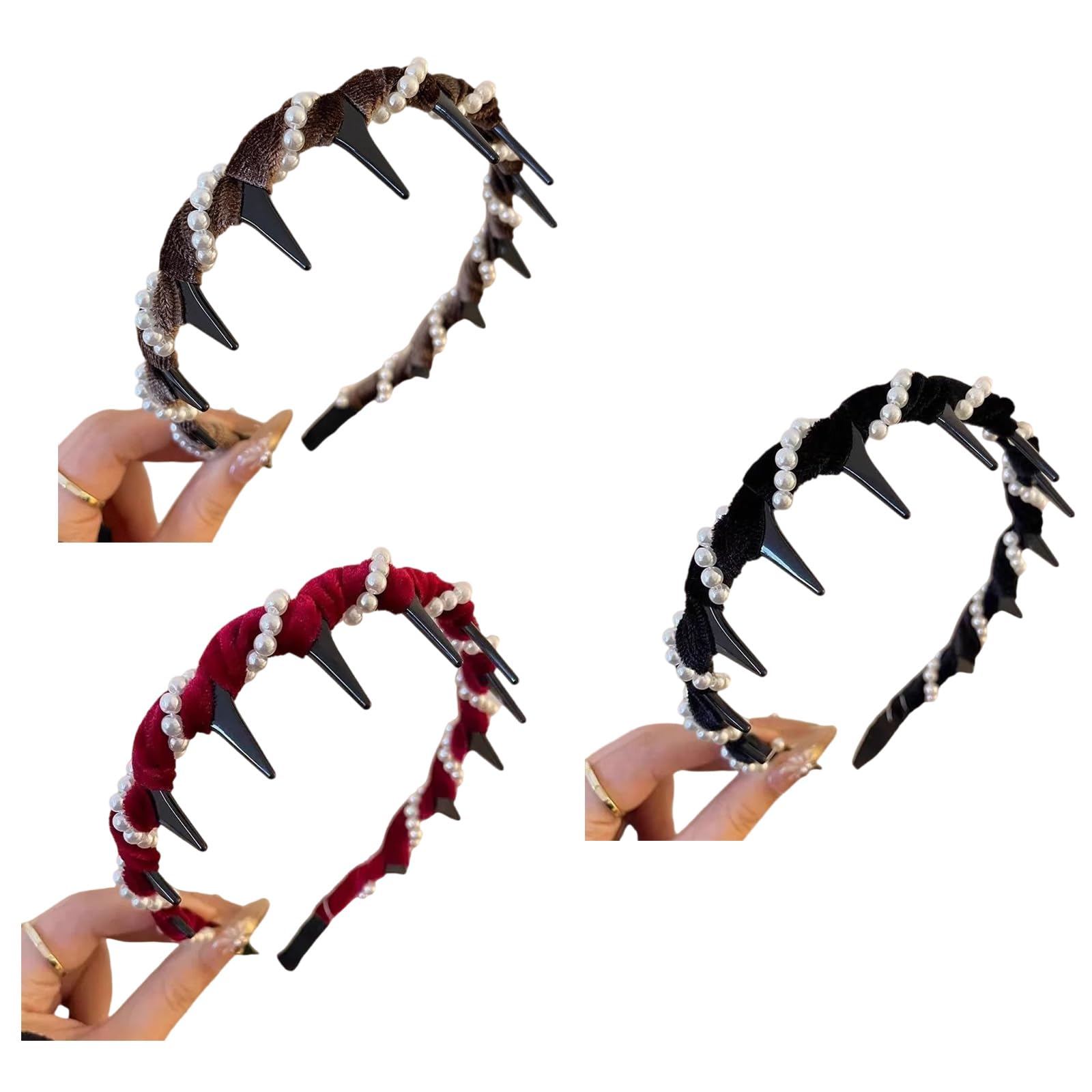 YUXITA 3Pcs Delicate Rhinestones Artificial Pearls Hairbands Elegant Headbands for Women and Girls Fashion Hair Accessories