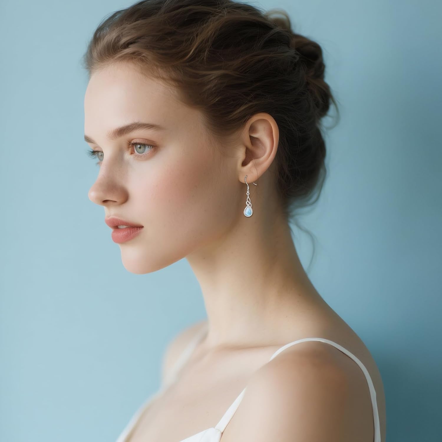 Larimar/Turquoise/Moonstone/Black Onyx/Abalone Shell Earrings for Women Sterling Silver Drop Earrings Jewelry Gift for Women - Image 2