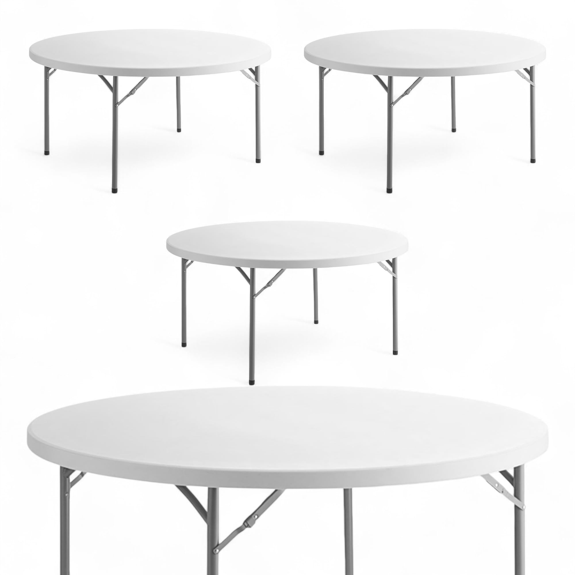 Mix.Home 4 Pack! 72" Round Heavy Duty Plastic Folding Table Granite White | Indoor Outdoor Commercial Foldable Utility Table for Events, Dining,