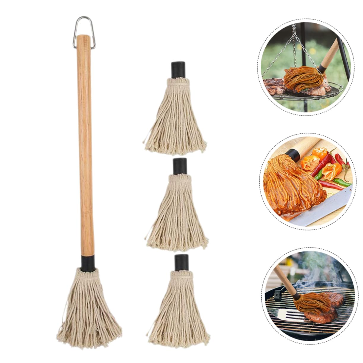 Holibanna 1Set Convenient Grill Mop with Wooden Handle Basting Mop Oil Brushes for Bbq Grilling Baking for Saucing Ribs Chicken Pork More