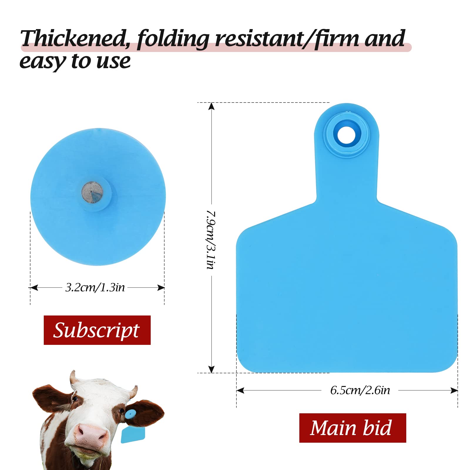100 etichette auricolari vuote per bestiame 7,9 cm L x 2,6 cm W blu etichette per l'identificazione degli animali in TPU etichette per bestiame strumenti agricoli per mucche maiali pecore