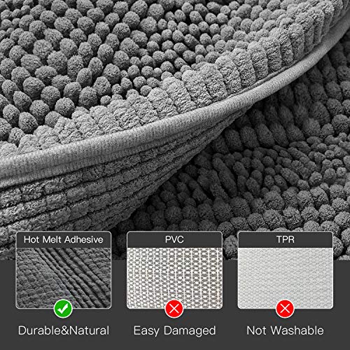 CIICOOL Thick Chenille Bathroom Rugs Non Slip Bath Rugs Super Absorbent Bathroom Mat Machine Washable Bath Mats for Bathroom,Tub, Shower, 17 x 24 Inches, Grey