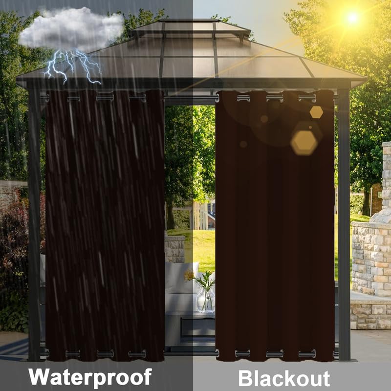 Tende impermeabili per esterni, con occhielli, protezione UV, per gazebo e patio, 1 pezzo, 264 x 275 cm, resistenti alle intemperie, colore: marrone