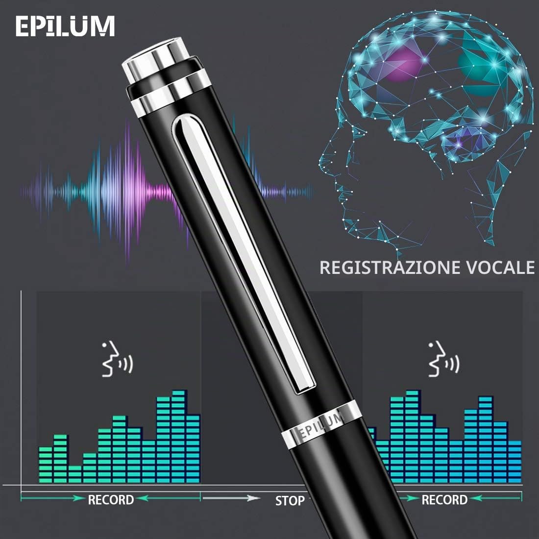 MQODLFP Penna Registratore Vocale 32GB Con Riduzione Del Rumore – Dittafono A Attivazione Vocale, USB-C, Batteria 130 MAh, 136 Ore Di Registrazione