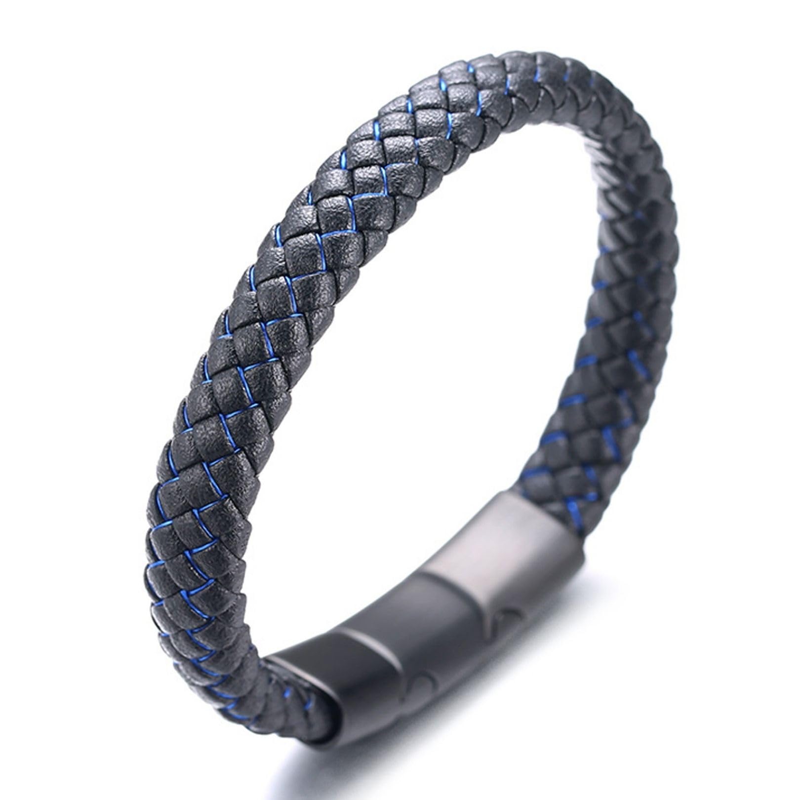 HALUKAKAH● Solo ● Hombres Cuero Genuino Pulsera Cordon Rojo/Azul/Verde Titanio Cierre Magnético de Titanio Tamaño Ajustable 21.5-23cm con Caja de Regalo