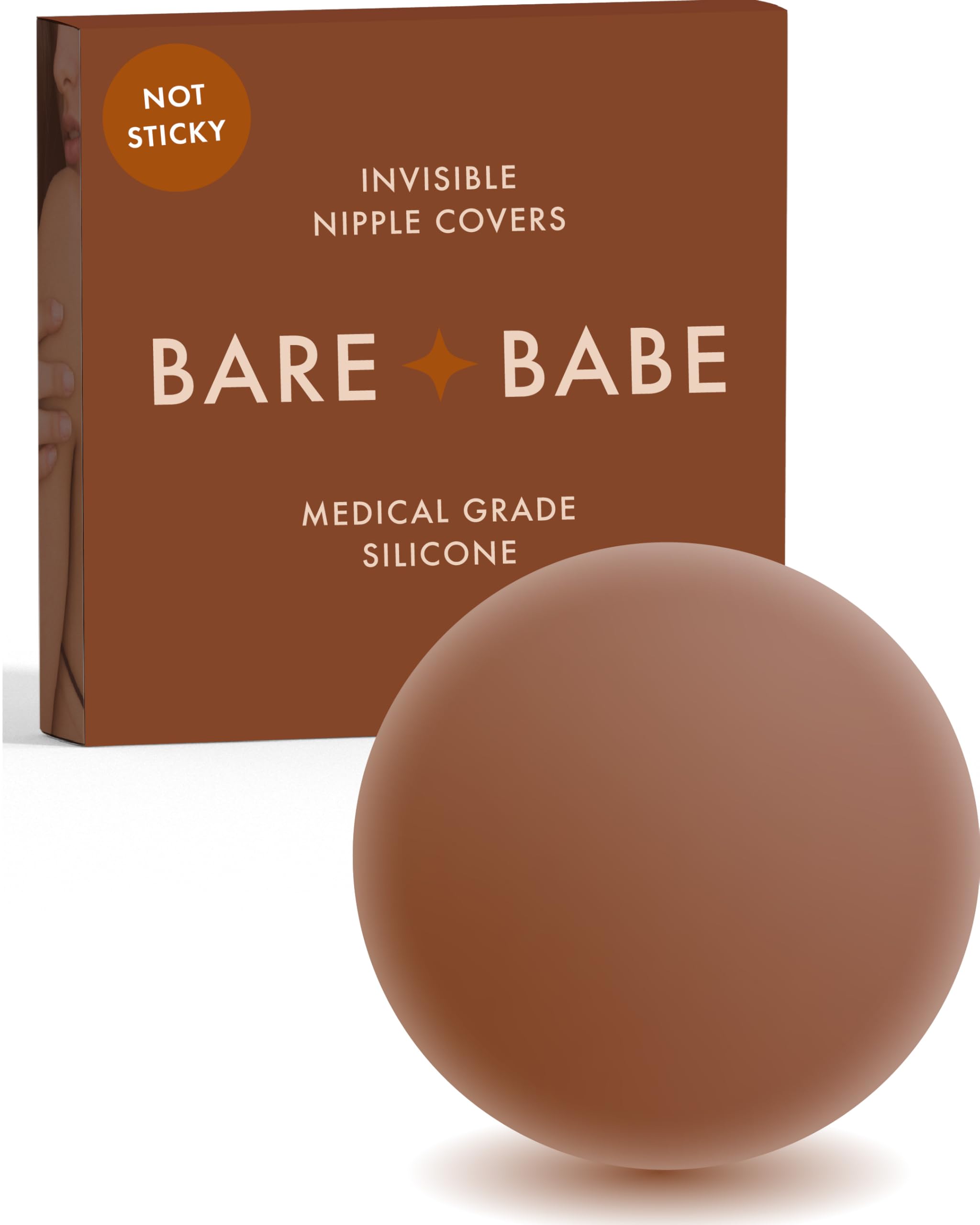 Bare Babe Grippy Not Sticky Nipple Covers - Cakes Reusable Non-Adhesive Nipple Pasties for Women - Silicone Strapless Bra, Cocoa, X-Large (Fits DDD-F)