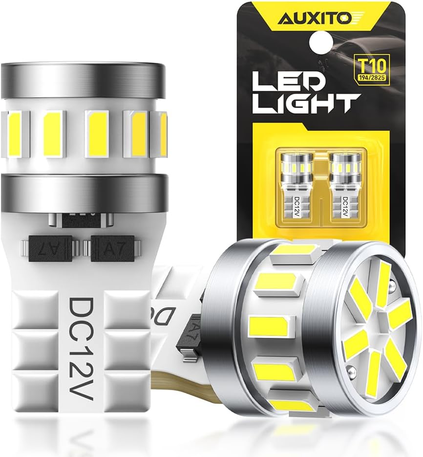 AUXITO T10 LED Bulbs 6500K Bright White 168 2825 194 W5W LED Replacement Bulbs CANBUS Error Free for Car Dome Door Map Courtesy Trunk Cargo Exterior License Plate Lights, Pack of 2