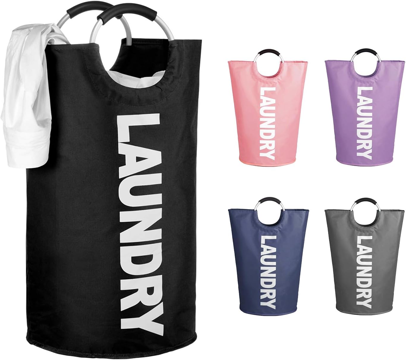 WOOHA 125L Large laundry basket,Collapsible laundry hamper, Tall Clothes Baskets Folding Washing Bin Foldable Fabric Hamper Bags for Bedroom, Closet,Bathroom,College,laundry bag,Black 125L-XXXL Black