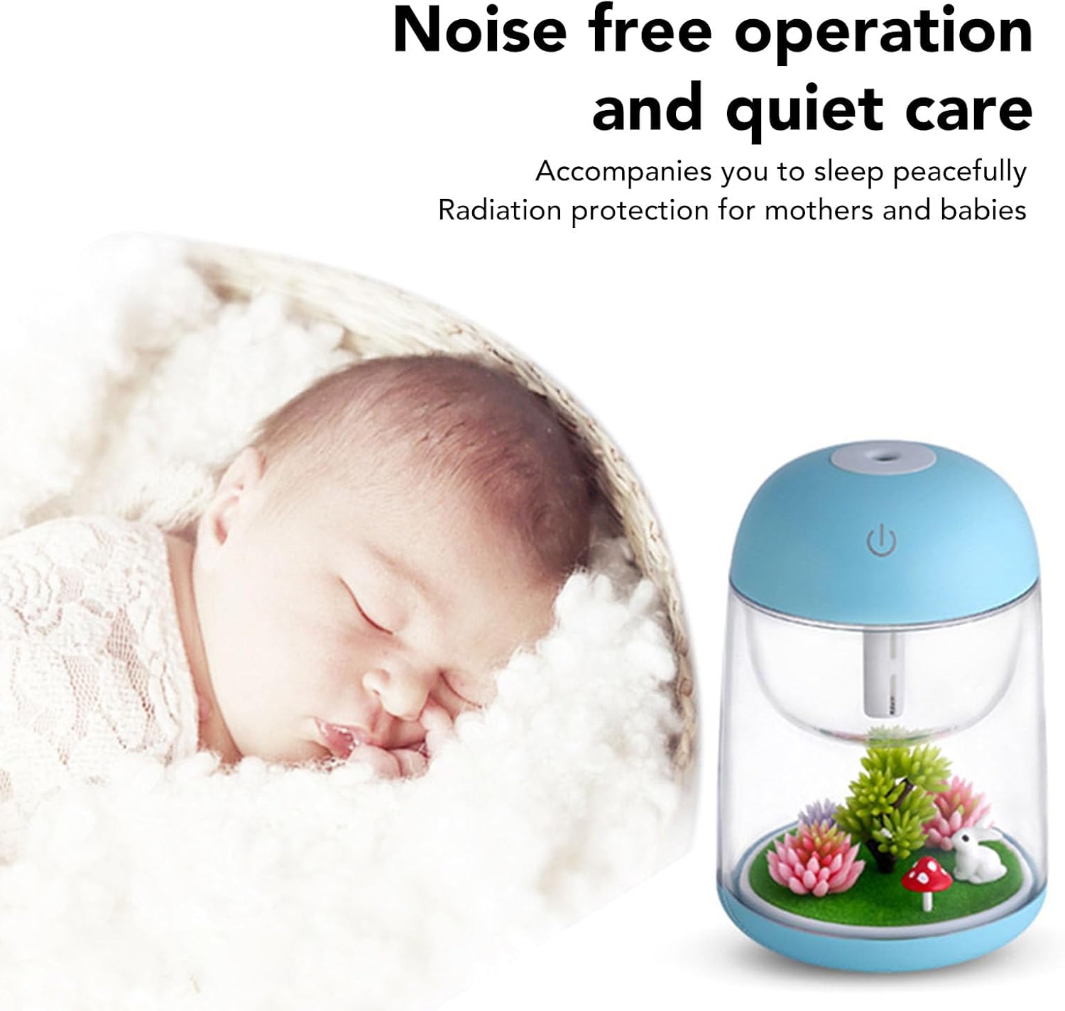 Micro Landscape Humidifier,Cool Mist Essential Oil Diffuser Small Desk Humidifier with 7 Colors LED Night Light, Suitable for Car, Office, Home (Blue)